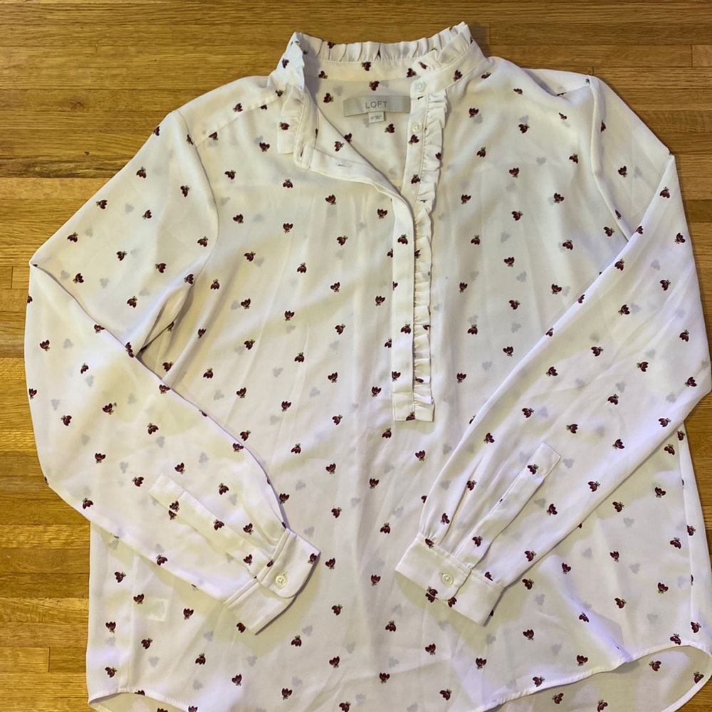 LOFT light pink ruffle neck blouse